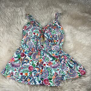 D & Co. Beach Tankini Womens size 20W Paisley Colorful Print Adj. Straps w/ Bra